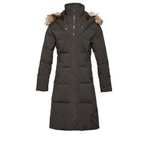 Adomi Full Zip Fur Trim Hooded Puffer Down Coat, Women's Size L - Black